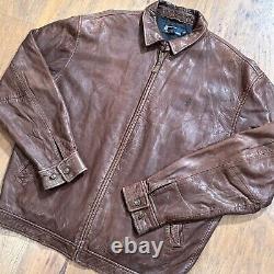 Vintage Polo Ralph Lauren Jacket Mens L Brown Leather Bomber Lined Racer Pockets