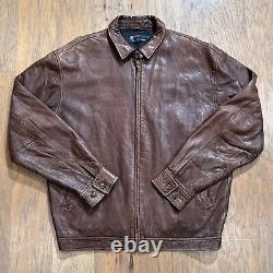 Vintage Polo Ralph Lauren Jacket Mens L Brown Leather Bomber Lined Racer Pockets