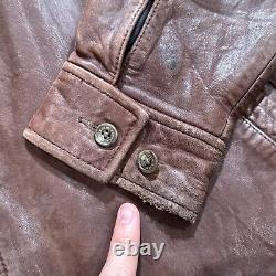 Vintage Polo Ralph Lauren Jacket Mens L Brown Leather Bomber Lined Racer Pockets
