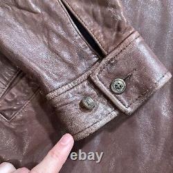 Vintage Polo Ralph Lauren Jacket Mens L Brown Leather Bomber Lined Racer Pockets