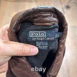 Vintage Polo Ralph Lauren Jacket Mens L Brown Leather Bomber Lined Racer Pockets