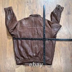 Vintage Polo Ralph Lauren Jacket Mens L Brown Leather Bomber Lined Racer Pockets