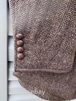 Vintage Polo Ralph Lauren Jacket Mens Large Brown Wool Herringbone Leather Elbow