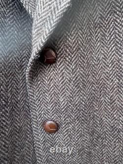 Vintage Polo Ralph Lauren Jacket Mens Large Brown Wool Herringbone Leather Elbow