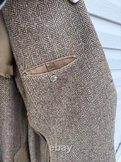 Vintage Polo Ralph Lauren Jacket Mens Large Brown Wool Herringbone Leather Elbow