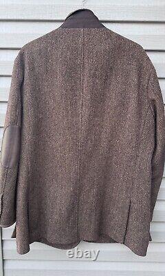 Vintage Polo Ralph Lauren Jacket Mens Large Brown Wool Herringbone Leather Elbow