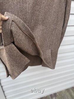 Vintage Polo Ralph Lauren Jacket Mens Large Brown Wool Herringbone Leather Elbow