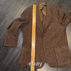 Vintage Polo Ralph Lauren Jacket Mens Large Brown Wool Herringbone Leather Elbow