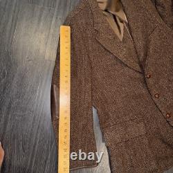 Vintage Polo Ralph Lauren Jacket Mens Large Brown Wool Herringbone Leather Elbow