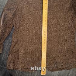Vintage Polo Ralph Lauren Jacket Mens Large Brown Wool Herringbone Leather Elbow