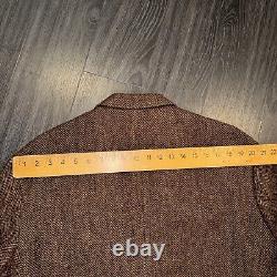 Vintage Polo Ralph Lauren Jacket Mens Large Brown Wool Herringbone Leather Elbow