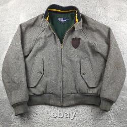 Vintage Polo Ralph Lauren Jacket Mens S Gray Bomber Wool Chinstrap Varsity Patch