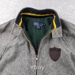 Vintage Polo Ralph Lauren Jacket Mens S Gray Bomber Wool Chinstrap Varsity Patch