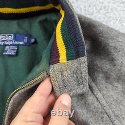 Vintage Polo Ralph Lauren Jacket Mens S Gray Bomber Wool Chinstrap Varsity Patch