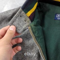 Vintage Polo Ralph Lauren Jacket Mens S Gray Bomber Wool Chinstrap Varsity Patch