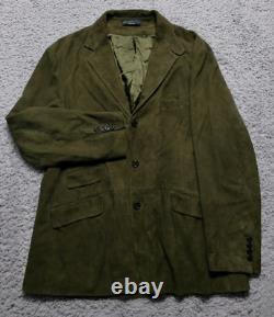 Vintage Polo Ralph Lauren Jacket Mens XL Green Sport Coat Military Field Suede