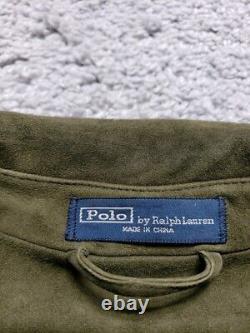 Vintage Polo Ralph Lauren Jacket Mens XL Green Sport Coat Military Field Suede