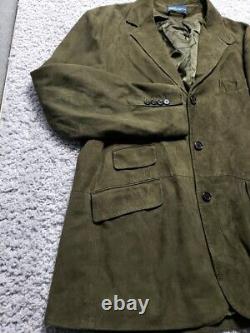 Vintage Polo Ralph Lauren Jacket Mens XL Green Sport Coat Military Field Suede