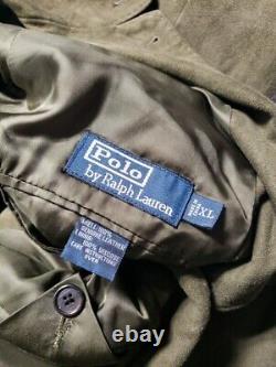 Vintage Polo Ralph Lauren Jacket Mens XL Green Sport Coat Military Field Suede