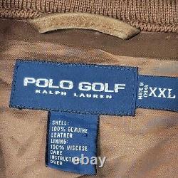 Vintage Polo Ralph Lauren Jacket Mens XXL 2XL Brown Leather Golf Lined Full Zip