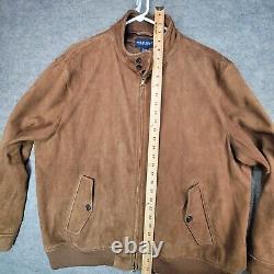 Vintage Polo Ralph Lauren Jacket Mens XXL 2XL Brown Leather Golf Lined Full Zip