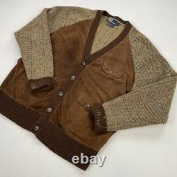 Vintage Polo Ralph Lauren (L) Suede Front Wool Knit Country Cardigan Sweater