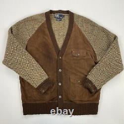 Vintage Polo Ralph Lauren (L) Suede Front Wool Knit Country Cardigan Sweater