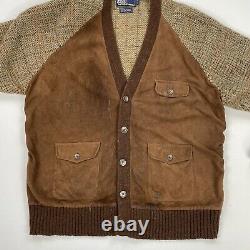 Vintage Polo Ralph Lauren (L) Suede Front Wool Knit Country Cardigan Sweater