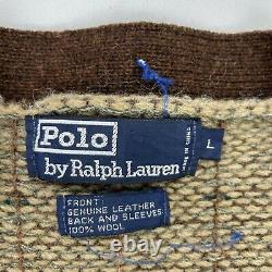 Vintage Polo Ralph Lauren (L) Suede Front Wool Knit Country Cardigan Sweater