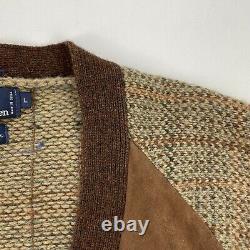 Vintage Polo Ralph Lauren (L) Suede Front Wool Knit Country Cardigan Sweater