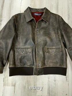 Vintage Polo Ralph Lauren Leather Bomber Jacket with Wool Lining Size XL