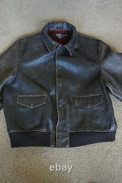 Vintage Polo Ralph Lauren Leather Bomber Jacket with Wool Lining Size XL Brown