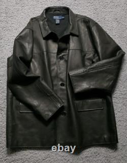 Vintage Polo Ralph Lauren Leather Jacket Mens 2XL 100 % Leather Shell Wool Lined