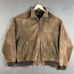 Vintage Polo Ralph Lauren Leather Jacket Mens L Brown Suede Tartan Plaid Lined