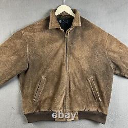 Vintage Polo Ralph Lauren Leather Jacket Mens L Brown Suede Tartan Plaid Lined