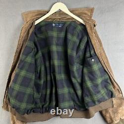 Vintage Polo Ralph Lauren Leather Jacket Mens L Brown Suede Tartan Plaid Lined