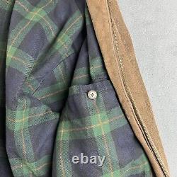 Vintage Polo Ralph Lauren Leather Jacket Mens L Brown Suede Tartan Plaid Lined