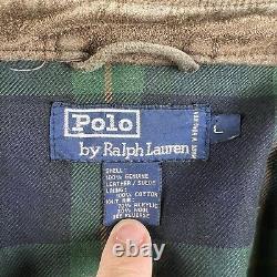 Vintage Polo Ralph Lauren Leather Jacket Mens L Brown Suede Tartan Plaid Lined