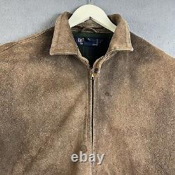 Vintage Polo Ralph Lauren Leather Jacket Mens L Brown Suede Tartan Plaid Lined