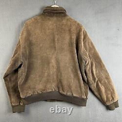 Vintage Polo Ralph Lauren Leather Jacket Mens L Brown Suede Tartan Plaid Lined