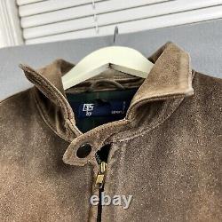 Vintage Polo Ralph Lauren Leather Jacket Mens L Brown Suede Tartan Plaid Lined