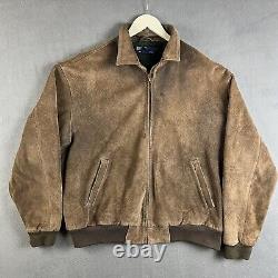 Vintage Polo Ralph Lauren Leather Jacket Mens L Brown Suede Tartan Plaid Lined