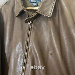 Vintage Polo Ralph Lauren Leather Jacket Mens XL Dark Brown Houndstooth Lining
