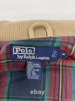 Vintage Polo Ralph Lauren Leather Suede Bomber Jacket Size Medium Plaid Lined