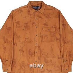 Vintage Polo Ralph Lauren Leather Suede Over Shirt Animal Print 1990s XL