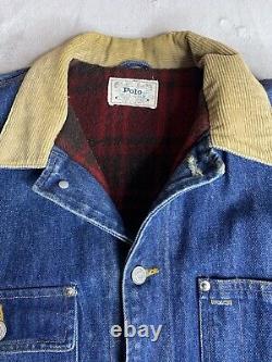 Vintage Polo Ralph Lauren Lined Denim Trucker Jacket Corduroy Collars Mens Large