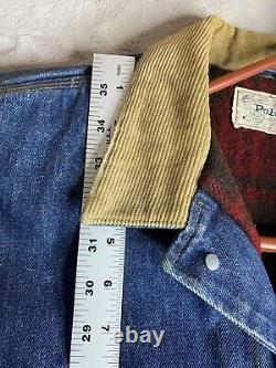 Vintage Polo Ralph Lauren Lined Denim Trucker Jacket Corduroy Collars Mens Large