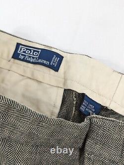 Vintage Polo Ralph Lauren Linen Cotton Herringbone Flat Front Brown 34x32 EUC