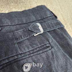 Vintage Polo Ralph Lauren Linen Pant Men 34x32 Black Buckle Back Pleated Trouser