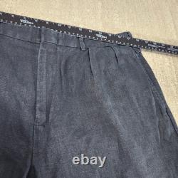 Vintage Polo Ralph Lauren Linen Pant Men 34x32 Black Buckle Back Pleated Trouser